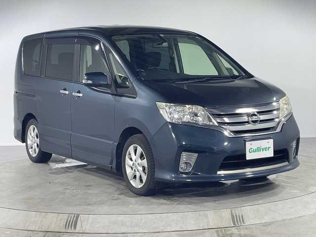 日産 セレナ ハイウェイスター Vセレクション 福岡県 2012(平24)年 12.3万km スチールブルー 純正メモリナビ/・CD/DVD/BT/フルセグTV/・バックモニター/純正フリップダウンモニター/両側パワースライドドア/クルーズコントロール/ETC/スマートキー/・プッシュスタート/・スペアキー/革巻きステアリング/純正16インチアルミホイール/純正フロママット