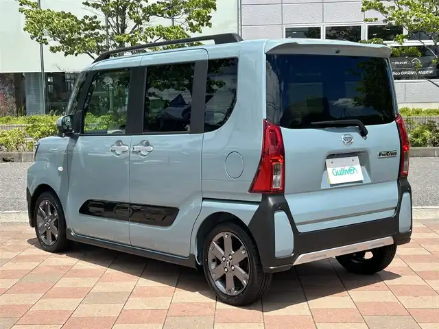 ダイハツ タント ファンクロスターボ 福島県 2025(令7)年 0.1万km レイクブルーメタリック スマートアシスト/衝突回避支援ブレーキ機能/衝突警報機能/誤発進抑制制御機能/車線逸脱警報機能/車線逸脱抑制機能/路側逸脱警報/ふらつき警報/先行車発進お知らせ機能/標識認識機能/アダプティブクルーズコントロール/レーンキープコントロール/純正ナビゲーション/型番：NMZK-W73D/【DVD/SD/USB/BT/TV】/パノラマモニター/両側電動スライドドア/前席シートヒーター/ステアリングリモコン/アイドリングストップ/LEDオートライト/LEDフォグランプ/シートバックテーブル/リアドアシェード/純正フロアマット