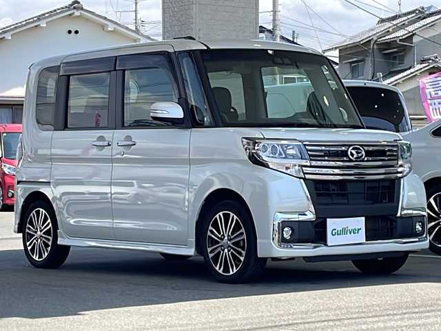 ダイハツ タント カスタム RS トップED SA Ⅲ 愛媛県 2017(平29)年 9.8万km パールホワイトⅢ 純正メモリナビ/（CD/DVD/SD/USB/BT/フルセグTV）/スマートキー/プッシュスタート/スマートアシスト３/バックカメラ/運転席シートヒーター/ハーフレザーシート/両側パワースライドドア/前方ドライブレコーダー/電動核のミラー/ステアリングスイッチ/レザーステアリング