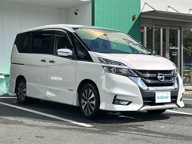 日産 セレナ ハイウェイスターVセレクションⅡ 京都府 2018(平30)年 5.7万km ブリリアントホワイトパール 純正９インチナビ(AM/FM/ワンセグ/SD/CD/DVD/BT)/フリップダウンモニター　/衝突軽減装置　/両側電動スライドドア　/禁煙車　/バックカメラ　/オートＬＥＤヘッドライト　/スマートキー　/ドライブレコーダー　/純正アルミ　/電動格納ミラー　/ＥＴＣ/ドアバイザー/電動パーキング/プッシュスタート/スペアキー×１/電動格納ミラー
