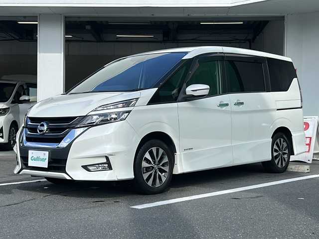 日産 セレナ ハイウェイスターVセレクションⅡ 京都府 2018(平30)年 5.7万km ブリリアントホワイトパール 純正９インチナビ(AM/FM/ワンセグ/SD/CD/DVD/BT)/フリップダウンモニター　/衝突軽減装置　/両側電動スライドドア　/禁煙車　/バックカメラ　/オートＬＥＤヘッドライト　/スマートキー　/ドライブレコーダー　/純正アルミ　/電動格納ミラー　/ＥＴＣ/ドアバイザー/電動パーキング/プッシュスタート/スペアキー×１/電動格納ミラー