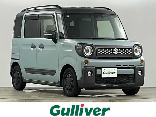 スズキ スペーシア ギア HYBRID XZターボ 愛知県 2021(令3)年 5.5万km オフブルーメタリック/ガンメタリック2トーンルーフ 純正7インチSDナビゲーション/（CD/DVD/フルセグTV/Bluetooth)/全方位カメラ/AC100V電源/ビルトインETC/スズキセーフティサポート/・レーンキープアシスト/・オートマチックハイビーム/・追従式クルーズコントロール/・衝突軽減ブレーキ/パドルシフト/ステアリングリモコン/両側パワースライドドア/アイドリングストップ/横滑り防止装置/LEDヘッドライト/オートライト/ヘッドアップディスプレイ/ルーフレール/純正ゴムマット/ウィンカーミラー/電動格納ミラー/スマートキー/エンジンプッシュスタート/ドアバイザー