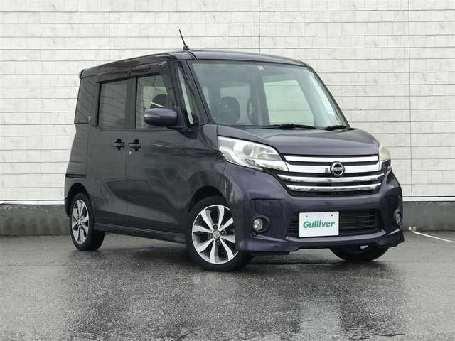 日産 デイズ ルークス ハイウェイスターX Gパッケージ 富山県 2014(平26)年 7.9万km プレミアムパープルP 社外ナビ/フルセグTV/全周囲カメラ/プッシュスタート/両側パワースライドドア/オートライト/アイドリングストップ/横滑り防止装置/革巻きステアリング/ウインカーミラー/フォグランプ