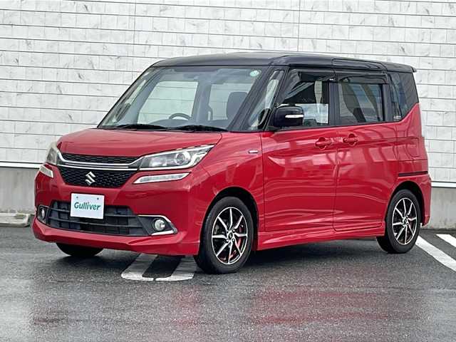 スズキ ソリオ バンディット HV MV Dカメラ ブレーキS 山形県 2016(平28)年 8.2万km ファーベントレッド/スーパーブラックパール ワンオーナー/禁煙車/純正8インチメモリナビ/（フルセグ/DVD/CD/BT/USB）/衝突軽減ブレーキ/車線逸脱警報/クルーズコントロール/アイドリングストップ/バックカメラ/ドライブレコーダー/ビルトインETC/両側パワースライド/シートヒーター/革巻きステアリング/LEDヘッドライト/フォグランプ/純正フロアマット/スペアキー×1/シートバックテーブル/後席サンシェード/プッシュスタート