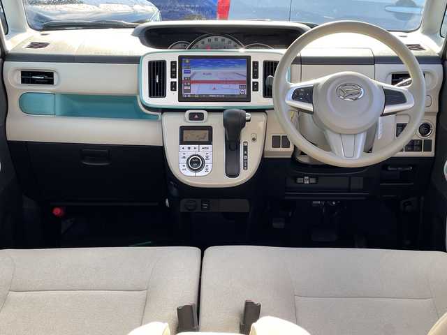 ダイハツ ムーヴ キャンバス G メイクアップ リミテッド　SAⅢ 道北・旭川 2019(令1)年 0.9万km パールホワイトⅢ/ファインミントメタリック 2トーン /4WD//禁煙車//純正ナビ/CD/DVD/BT/フルセグ/SD/HDMI//パノラミックビューモニター//両側パワースライドドア//アイドリングストップ//オートライト//スマートアシスト3/衝突軽減ブレーキ/誤発進抑制機能/対自転車・歩行者警報ブレーキ/オートハイビーム/前方発進お知らせ機能//ETC//ナビ連動ドライブレコーダー//横滑り防止//LEDヘッドライト//ステアリングスイッチ//純正フロアマット//ドアバイザー//保証書//スペアキー