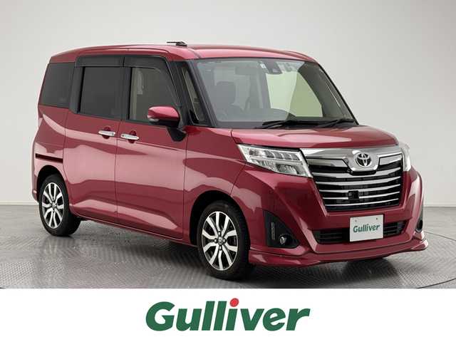 トヨタ ルーミー カスタムG－T 兵庫県 2018(平30)年 3.5万km マゼンタベリーマイカM 純正9インチSDナビ/（CD/DVD/MSV/Bluetooth/フルセグTV）/・NSZT-Y66T/バックカメラ/横滑り防止装置/LKA/レーンディパーチャーアラート/クルーズコントロール/プリクラッシュセーフティー/後方コーナーセンサー/両側パワースライドドア/LEDヘッドライト/LEDフォグランプ/オートライト/ビルトインETC/ほし前方ドライブレコーダー/純正15インチアルミホイール/純正フロアマット/スマートキー/アイドリングストップ/スペアキー1本