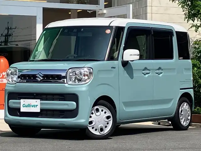 スズキ スペーシア HYBRID X 静岡県 2021(令3)年 2.5万km オフブルーメタリック/ホワイト2トーン 8インチナビ（CD/DVD/BT/フルセグ）/全方位カメラ/ドライブレコーダー前後/ETC/オートエアコン/スマートキー/スペアキー1本/レーダークルーズコントロール/USB入力端子/純正フロアマット/D席シートヒーター/両側パワースライドドア/ABS/横滑り防止装置/コーナーセンサー/レーンキープアシスト/オートライト/オートマチックハイビーム/盗難防止装置/LEDヘッドライト/W+サイドエアバック/衝突軽減システム/ヘッドアップディスプレイ/エンジンスタートボタン/パワーウィンドウ/パワーステアリング