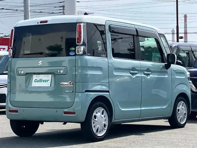 スズキ スペーシア HYBRID X 静岡県 2021(令3)年 2.5万km オフブルーメタリック/ホワイト2トーン 8インチナビ（CD/DVD/BT/フルセグ）/全方位カメラ/ドライブレコーダー前後/ETC/オートエアコン/スマートキー/スペアキー1本/レーダークルーズコントロール/USB入力端子/純正フロアマット/D席シートヒーター/両側パワースライドドア/ABS/横滑り防止装置/コーナーセンサー/レーンキープアシスト/オートライト/オートマチックハイビーム/盗難防止装置/LEDヘッドライト/W+サイドエアバック/衝突軽減システム/ヘッドアップディスプレイ/エンジンスタートボタン/パワーウィンドウ/パワーステアリング