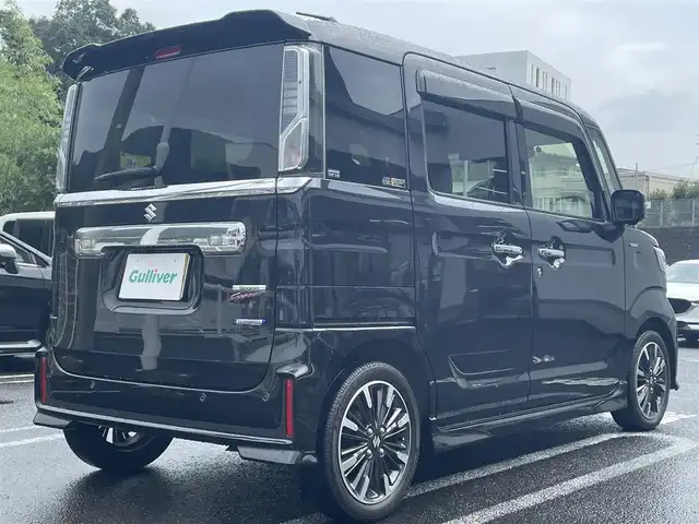 スズキ スペーシア カスタム HYBRID XS 長崎県 2022(令4)年 3万km ブルーイッシュブラックパール3 純正ナビ(FM/AM/CD/DVD/BT/フルセグTV)/スズキセーフティサポート/・デュアルセンサーブレーキサポート/・前後誤発進抑制機能/・車線維持支援機能/・車線逸脱抑制機能/・車線逸脱警報機能/・ふらつき警報機能/・標識認識機能/・先行車発進お知らせ機能/・ハイビームアシスト/・全方位カメラ/・アダプティブクルーズコントロール/ビルトインETC/両側パワースライドドア/前後ドライブレコーダー/ハーフレザーシート/D席シートヒーター/純正フロアマット/純正アルミホイール/ABS/オートライト/スマートキー/スペアキー/取扱説明書/ナビ取扱説明書/保証書