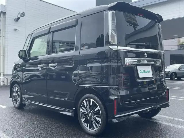 スズキ スペーシア カスタム HYBRID XS 長崎県 2022(令4)年 3万km ブルーイッシュブラックパール3 純正ナビ(FM/AM/CD/DVD/BT/フルセグTV)/スズキセーフティサポート/・デュアルセンサーブレーキサポート/・前後誤発進抑制機能/・車線維持支援機能/・車線逸脱抑制機能/・車線逸脱警報機能/・ふらつき警報機能/・標識認識機能/・先行車発進お知らせ機能/・ハイビームアシスト/・全方位カメラ/・アダプティブクルーズコントロール/ビルトインETC/両側パワースライドドア/前後ドライブレコーダー/ハーフレザーシート/D席シートヒーター/純正フロアマット/純正アルミホイール/ABS/オートライト/スマートキー/スペアキー/取扱説明書/ナビ取扱説明書/保証書