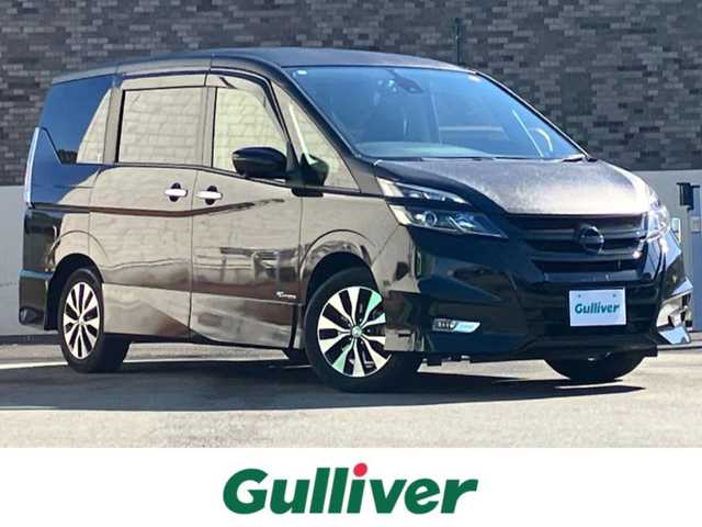 日産 セレナ ハイウェイスター Vセレクション 静岡県 2018(平30)年 5万km 黒 エンジンスタートボタン/パワーステアリング/パワーウィンドウ/アイドリングストップ/パーキングアシスト/Wオートエアコン/スマートキー/スペアキー1本/クルーズコントロール/後席モニター/USB入力端子/ETC/全方位カメラ/純正8インチナビ（CD/DVD/BT/フルセグ）/ドライブレコーダー/三列シート/ウォークスルー/純正フロアマット/両側パワースライドドア/布シート/純正アルミホイール/ABS/横滑り防止装置/コーナーセンサー前後/盗難防止装置/オートライト/LEDヘッドライト/W+サイドエアバッグ/衝突軽減システム/同系色色変え
