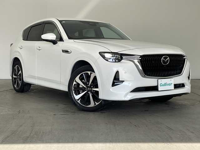 マツダ ＣＸ－６０ XD HV エクスクルーシブモダン 兵庫県 2023(令5)年 2.6万km ロジウムホワイトプレミアムメタリック ・純正ナビ/BT/USB/TV/HDMI/AppleCarPlay/AndroidAuto/・BOSE/・360°ビューモニター/・前後ドライブレコーダー/・ビルトインETC/・スマートシティブレーキサポート/・スマートブレーキサポート/・緊急時車線維持支援/・ドライバー異常時対応システム/・誤発進抑制制御/・前後側方接近車両検知/・車線逸脱警報システム/・レーンキープアシストシステム/・ディスタンス＆スピードアラート/・車間制御/・標識認識システム/・ブラインドスポットモニタリング/・降車時警報/・パーキングセンサー/・ヘッドアップディスプレイ/・レザーシート/・前席パワーシート/・運転席メモリーシート/・全席シートヒーター/・前席ベンチレーション/・ワイヤレス充電/・ステアリングヒーター/・パドルシフト/・プッシュスタート
