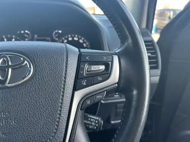 トヨタ ランドクルーザー プラド TX 栃木県 2018(平30)年 6.9万km ブラック トヨタセーフティセンス/・プリクラッシュセーフティ/・レーンディパーチャーアラート/・オートマチックハイビーム/・レーダークルーズコントロール/純正9インチSDナビ/・フルセグTV/・CD/DVD/BT/・SD/AM.FM/バックカメラ/ビルトインETC/ウッドコンビハンドル/ステアリングスイッチ/4WD/革調シートカバー/スマートキー/プッシュスタート/LEDヘッドライト/フォグランプ/オートライト/リアスモークフィルム/社外17インチAW/純正フロアマット/ドアバイザー/ルーフレール/横滑り防止システム/電動格納ウィンカーミラー