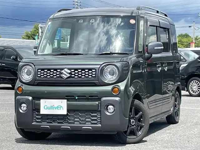 スズキ スペーシア ギア HYBRID XZターボ 道央・札幌 2021(令3)年 2万km クールカーキパールメタリック/ガンメタリック2トーン ４WD/社外オーディオ/CD/USB/AUX/BT/衝突被害軽減ブレーキ/横滑り防止装置/レーダークルーズコントロール/レーンキープアシスト/リヤパーキングセンサー/ビルトインETC/ドライブレコーダー/アイドリングストップ/両側パワースライドドア/前席シートヒーター/革巻きステアリング/ステアリングリモコン/パドルシフト/レーダー探知機/プッシュスタート/スマートキー/LEDヘッドライト/オートライト/オートハイビーム/フォグランプ/電動格納ミラー/ヒーテッドドアミラー/ウィンカーミラー/純正フロアマット/ドアバイザー/スペアキー/純正エンジンスターター/純正AW付冬タイヤ積込/155/65/R14/2023年/山8mm