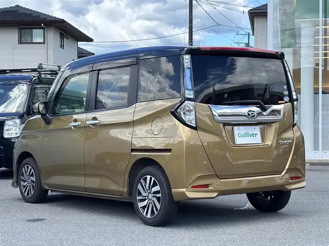 ダイハツ トール カスタムG SAⅡ 静岡県 2016(平28)年 2.6万km ブラックマイカメタリック/インペリアルゴールドクリスタルメタリック エンジンスタートボタン/パワーステアリング/パワーウィンドウ/アイドリングストップ/スマートキー/オートエアコン/クルーズコントロール/純正フリップダウンモニター/9インチナビ（CD/DVD/BT/フルセグ）/全方位カメラ/ETC/ドライブレコーダー前後/ウォークスルー/純正フロアマット/純正アルミホイール/ABS/横滑り防止装置/コーナーセンサー/レーンキープアシスト/オートライト/LEDヘッドライト/Wエアバック/衝突軽減システム