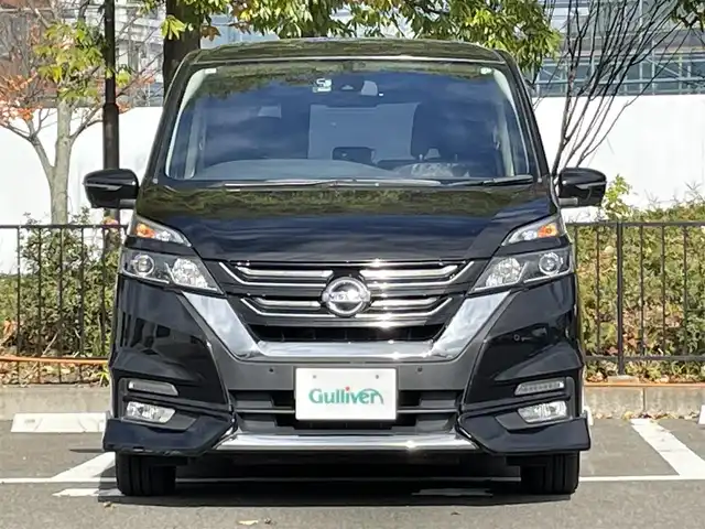 日産 セレナ ハイウェイスター G 千葉県 2017(平29)年 7.6万km ダイヤモンドブラック ワンオーナー/純正9インチナビ/純正ドライブレコーダー/純正フリップダウンモニター/両側パワースライドドア/衝突被害軽減システム/レーダークルーズコントロール/アラウンドビューモニター/バックカメラ/フロントカメラ/ビルトインETC/フルセグTV/Bluetooth/CD、DVD、BD/LEDヘッドライト/フォグランプ/オートライト/純正アルミホイール/純正フロアマット/プッシュスタート/スマートキー/スペアキー