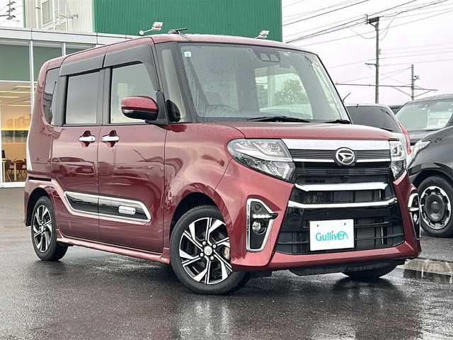 ダイハツ タント カスタム X スタイルセレクション 大分県 2021(令3)年 1.3万km ファイアークォーツレッドM 〇社外ナビ/〇フルセグTV/〇パワースライドドア（両側）/〇バックカメラ/〇ビルトインETC/〇ドライブレコーダー/〇アイドリングストップ/〇スマートアシスト/〇LEDヘッドランプ/〇フォグランプ/〇オートライト/〇純正14インチアルミ/〇オートエアコン/〇合皮/ファブリックコンビシート/〇シートヒーター/〇USBソケット/〇キーフリーシステム/〇禁煙車