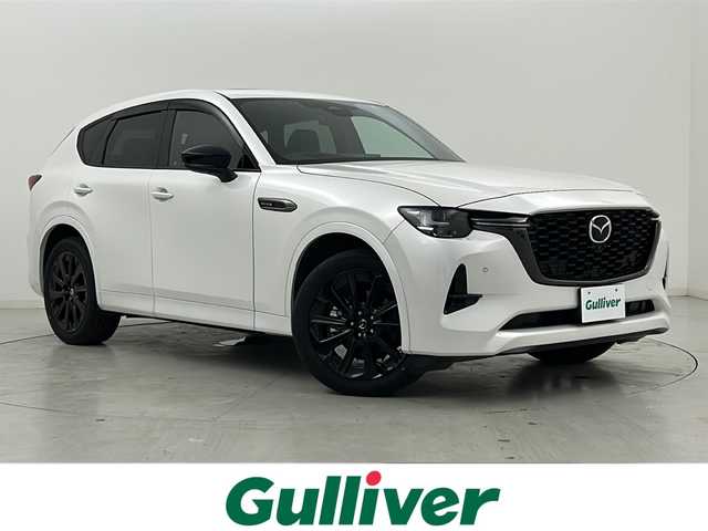 マツダ ＣＸ－６０ XD HV エクスクルーシブスポーツ 宮城県 2022(令4)年 3万km ロジウムホワイトプレミアムメタリック ワンオーナー/パノラマサンルーフ/全周囲カメラ/BOSEサウンドスピーカー/i-ACTIVSENSE/・トラクションコントロールシステム/・アイ・ストップ/・クルージング＆トラフィック・サポート/・マツダ・レーダー・クルーズ・コントロール/・レーンキープ・アシスト・システム/ヘッドアップディスプレイ/ブラインドスポットモニター/マツダコネクトナビ（12.3インチ）/・BT.HDMI.USB.AppleCarPlay.AndroidAuto/フルセグTV/電動リアゲート/本革黒シート/前席パワーシート/前席エアーシート/全席シートヒーター/ステアリングヒーター/革巻きステアリング/ステアリングスイッチ/ワイヤレス充電/ビルトインETC/プッシュスタート/スマートキー×2/LEDヘッドライト/リアフォグライト/純正フロアマット/純正20インチAW/ドアバイザー/100V充電