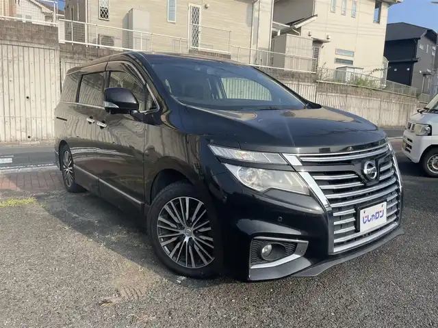 日産 エルグランド 250ハイウェイスター 福岡県 2015(平27)年 12.8万km ファントムブラック (株)IDOMが運営する【じしゃロン八幡西店】の自社ローン専用車両になります。こちらは現金またはオートローンご利用時の価格です。自社ローンご希望の方は別途その旨お申付け下さい/純正ナビ（CD/TV/BT）/アラウンドビューモニター/フリップダウンモニター/両側パワースライドドア/クルーズコントロール/前後ドライブレコーダー/ハーフレザーシート/LEDヘッドライト/ビルトインETC/100V/リアサンシェード/純正18インチアルミホイール/ステアリングスイッチ/インテリジェントキー/プッシュスタート