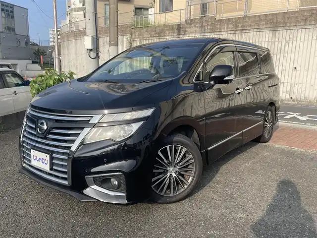 日産 エルグランド 250ハイウェイスター 福岡県 2015(平27)年 12.8万km ファントムブラック (株)IDOMが運営する【じしゃロン八幡西店】の自社ローン専用車両になります。こちらは現金またはオートローンご利用時の価格です。自社ローンご希望の方は別途その旨お申付け下さい/純正ナビ（CD/TV/BT）/アラウンドビューモニター/フリップダウンモニター/両側パワースライドドア/クルーズコントロール/前後ドライブレコーダー/ハーフレザーシート/LEDヘッドライト/ビルトインETC/100V/リアサンシェード/純正18インチアルミホイール/ステアリングスイッチ/インテリジェントキー/プッシュスタート