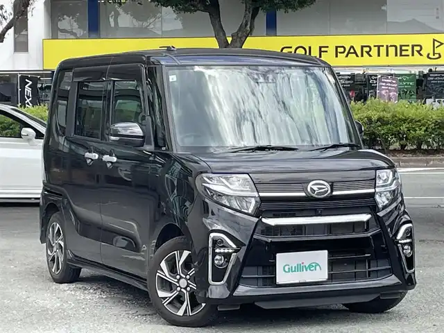 ダイハツ タント カスタム X 熊本県 2021(令3)年 4.1万km ブラックマイカメタリック 衝突軽減ブレーキ/レーンキープアシスト/プッシュスタート/純正ナビ/（CD・DVD・フルセグTV・BTオーディオ・SD）/全方位カメラ/純正フリップダウンモニター/ETC/ドライブレコーダー/純正14インチAW/両側パワースライドドア/ハーフレザーシート/前席シートヒーター/LEDヘッドライト/オートライト/フォグライト/前後コーナーセンサー/横滑り防止装置/ウィンカーミラー/純正フロアマット/純正ドアバイザー/新車保証書/取扱説明書/スマートスペアキー×1本
