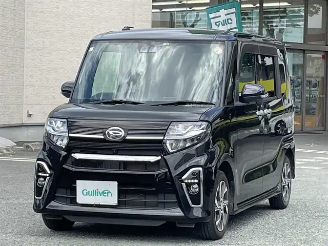 ダイハツ タント カスタム X 熊本県 2021(令3)年 4.1万km ブラックマイカメタリック 衝突軽減ブレーキ/レーンキープアシスト/プッシュスタート/純正ナビ/（CD・DVD・フルセグTV・BTオーディオ・SD）/全方位カメラ/純正フリップダウンモニター/ETC/ドライブレコーダー/純正14インチAW/両側パワースライドドア/ハーフレザーシート/前席シートヒーター/LEDヘッドライト/オートライト/フォグライト/前後コーナーセンサー/横滑り防止装置/ウィンカーミラー/純正フロアマット/純正ドアバイザー/新車保証書/取扱説明書/スマートスペアキー×1本