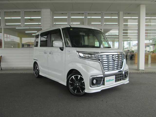 スズキ スペーシア カスタム HYBRID XS 千葉県 2018(平30)年 4.5万km ピュアホワイトP ワンオーナー/純正8インチナビ、フルセグTV/バックカメラ/オーディオ【CD/DVD/SD?BT/USB】/両側パワースライドドア/デュアルセンサーブレーキサポート/LEDヘッドライト&LEDフォグ/純正15インチアルミホイール/ウィンカードアミラー/コーナーセンサー/スイッチ付き革巻きステアリング/後席送風サーキュレーター/ハーフレザーシート/運転席シートヒーター/ドライブレコーダー&ビルトインETC/スマートキー