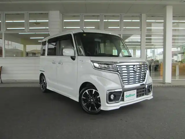 スズキ スペーシア カスタム HYBRID XS 千葉県 2018(平30)年 4.5万km ピュアホワイトP ワンオーナー/純正8インチナビ、フルセグTV/バックカメラ/オーディオ【CD/DVD/SD?BT/USB】/両側パワースライドドア/デュアルセンサーブレーキサポート/LEDヘッドライト&LEDフォグ/純正15インチアルミホイール/ウィンカードアミラー/コーナーセンサー/スイッチ付き革巻きステアリング/後席送風サーキュレーター/ハーフレザーシート/運転席シートヒーター/ドライブレコーダー&ビルトインETC/スマートキー