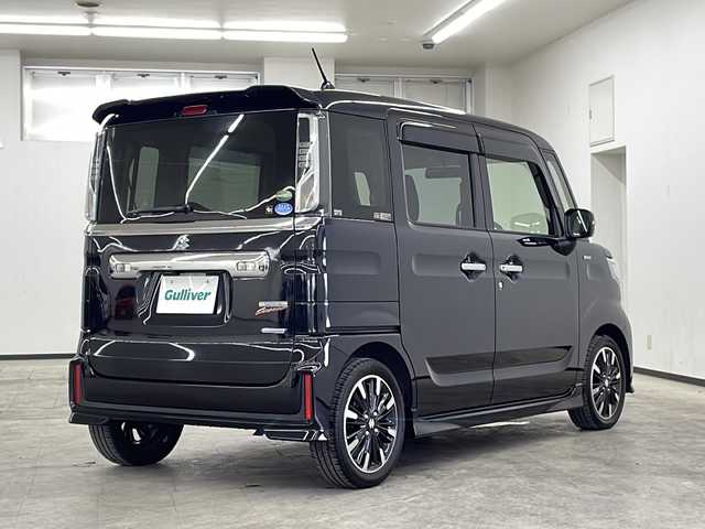 スズキ スペーシア カスタム HYBRID XS 長崎県 2018(平30)年 4.6万km ブルーイッシュブラックパール3 社外７インチナビ(CN-RA04WD)/（フルセグ/CD/DVD/Bluetooth）/バックカメラ/両側パワースライドドア/横滑り防止装置/LEDヘッドライト/純正15インチアルミホイール/運転席シートヒーター/シートバックテーブル/リアサンシェード/黒革ハンドル/純正フロアマット/純正バイザー/電格ウィンカーミラー/フォグライト/オートライト/保証書/取扱説明書