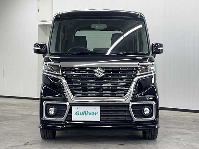 スズキ スペーシア カスタム HYBRID XS 長崎県 2018(平30)年 4.6万km ブルーイッシュブラックパール3 社外７インチナビ(CN-RA04WD)/（フルセグ/CD/DVD/Bluetooth）/バックカメラ/両側パワースライドドア/横滑り防止装置/LEDヘッドライト/純正15インチアルミホイール/運転席シートヒーター/シートバックテーブル/リアサンシェード/黒革ハンドル/純正フロアマット/純正バイザー/電格ウィンカーミラー/フォグライト/オートライト/保証書/取扱説明書