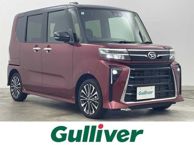 ダイハツ タント カスタム RS 岡山県 2024(令6)年 0.6万km ブラックマイカメタリック/ファイアークォーツレッドメタリック 2トーン バックカメラ/SDナビ/【CD/DVD/BT/フルセグTV】/型番：CN-RE06WD/ツートーンカラー/オーディオレス/ターボ/両側パワースライドドア/ハーフレザーシート/前席シートヒーター/LEDヘッドライト/ETC/衝突軽減ブレーキ/オートハイビーム/コーナーセンサー/レーンキープアシスト/オートブレーキホールド/アイドリングストップ/純正15インチアルミホイール/スマートキー/プッシュスタート