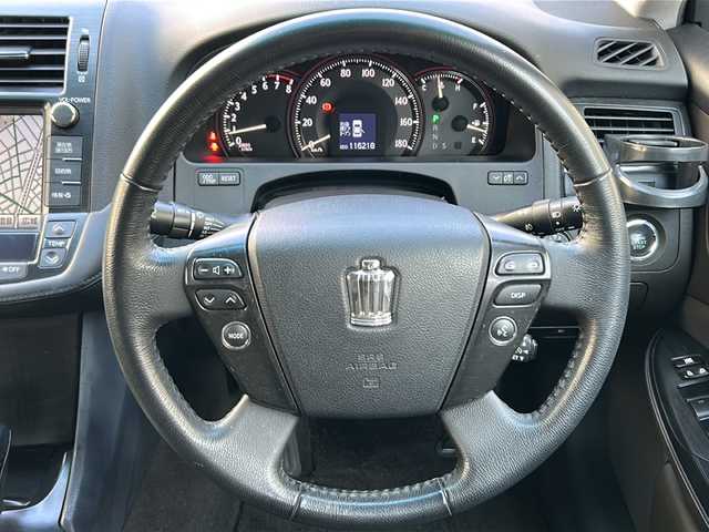 トヨタ クラウン アスリート ナビパッケージ 埼玉県 2008(平20)年 11.7万km ホワイトパールクリスタルシャイン 登録時116218km/純正HDDナビ/フルセグTV/CD/DVD/MD/AUX/バックカメラ/スマートキー×２/SPORTモード/SNOWモード/ECOモード/パワーシート（D＋N席）/革巻きハンドル/ステアリングリモコン/純正18インチアルミホイール/クルーズコントロール/ビルトインETC/純正フロアマット/電動格納ミラー/ウィンカーミラー/キセノンヘッドライト/フォグランプ/オートライト/ドアバイザー/プッシュスタート/保証書/取扱説明書/ナビ取説