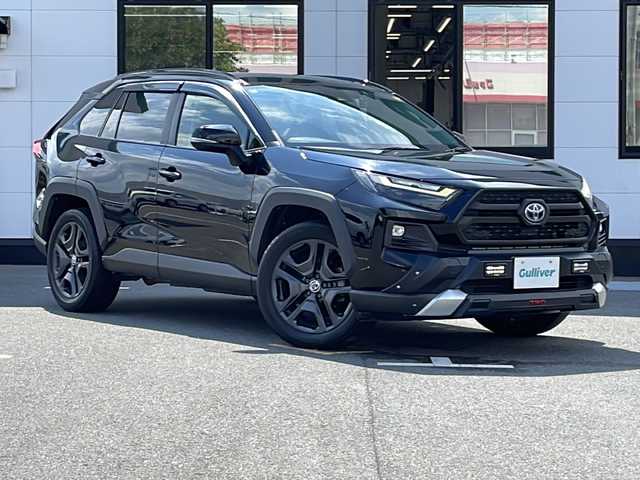トヨタ ＲＡＶ４ ハイブリッド アドベンチャー 山口県 2022(令4)年 4.8万km アティチュードブラックマイカ TRDフロントエアロ/メーカーOPパノラマムーンルーフ/純正ディスプレイオーディオ/・AM/FM/Bluetooth/・DVDキット/バックカメラ/トヨタセーフティセンス/・プリクラッシュセーフティ/・レーントレーシングアシスト/・レーンディパーチャーアラート/・ブラインドスポットモニター/・アダプティブドライビングビーム/・レーダークルーズコントロール/・クリアランスソナー/ハンドルヒーター/D/N席シートヒーター/D/N席エアシート/前後ドライブレコーダー/ETC/メモリ機能付きパワーシート/純正LEDヘッドライト/純正19インチAW