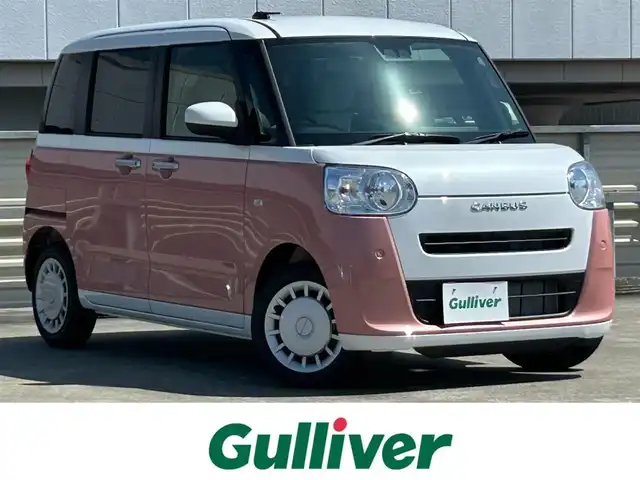 ダイハツ ムーヴ キャンバス ストライプス X 静岡県 2025(令7)年 0.1千km シャイニングホワイトパール/アプリコットピンクメタリック 届出済未使用車/登録時走行距離13km/スマートアシスト/純正９型ディスプレイオーディオ/フルセグＴＶ/バックカメラ/ＡＰＰＬＥＣＡＲＰＬＡＹ/ＨＤＭＩ接続/BTオーディオ/ＵＳＢ接続/ワイヤレス充電Ｑｉ/両側電動スライドドア/スマートキー/オートハイビーム