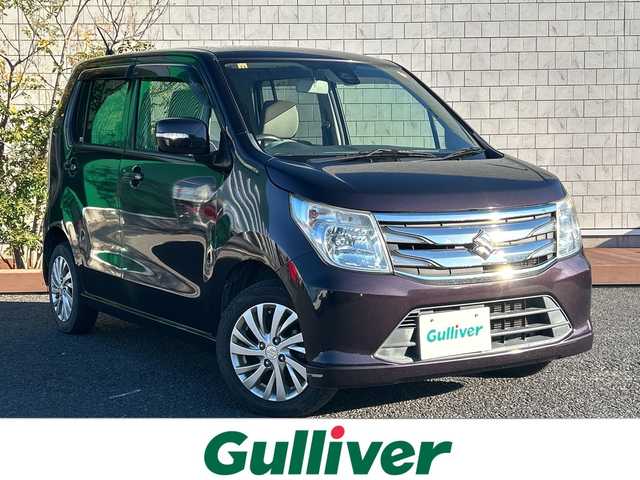 スズキ ワゴンＲ FZ 茨城県 2014(平26)年 9.3万km ミステリアスバイオレットパール 社外ナビ　/衝突軽減システム　/アイドリングストップ　/シートヒーター　/プッシュスタート/スペアキー　/電動格納ミラー　/横滑り防止装置　/盗難防止装置　/パワーウィンドウ　/パワーステアリング　/ドアバイザー　/社外フロアマット