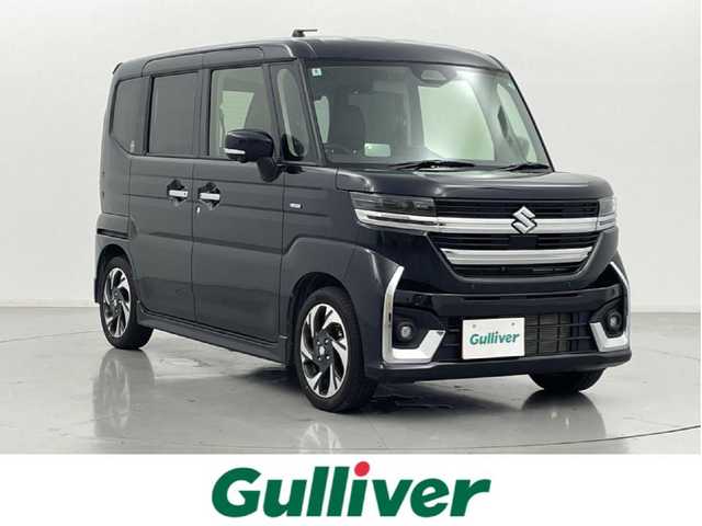 スズキ スペーシア カスタム HYBRID XS 熊本県 2024(令6)年 1.2万km ブルーイッシュブラックパール3 純正ディスプレイオーディオ　/全周囲カメラ　/両側パワースライドドア　/前席シートヒーター　/ステアリングヒーター/スズキセーフティサポート/・デュアルセンサーブレーキサポート/・誤発進制御機能/・後方誤発進抑制機能/・車線逸脱警報/・車線逸脱抑制機能/・ふらつき警報機能/・車線維持支援システム/・先行車発進お知らせ機能/・標識認識システム/・レーダークルーズコントロール/衝突軽減ブレーキ　/アイドリングストップ　/横滑り防止　/社外フロアマット/純正１５インチAW/オートライト　/ＬＥＤヘッドライト/スマートキー/プッシュスタート