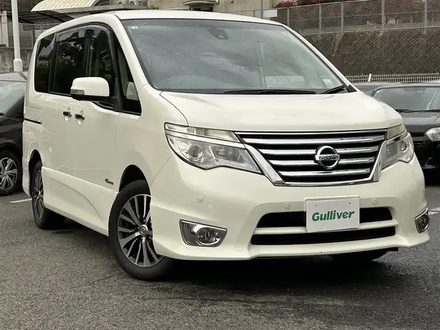 日産 セレナ HWS S HV Vセレ +SeftyⅡ 静岡県 2016(平28)年 6.9万km ブリリアントホワイトパール ワンオーナー/純正SDナビ(Bluetooth/TV/FM/AM/CD/DVD)/後席モニター/横滑り防止装置/レーンキープアシスト/エマージェンシーブレーキ/踏み間違い衝突防止アシスト/オートライト/純正16インチアルミホイール/ETC/スマートキー/プッシュスタート