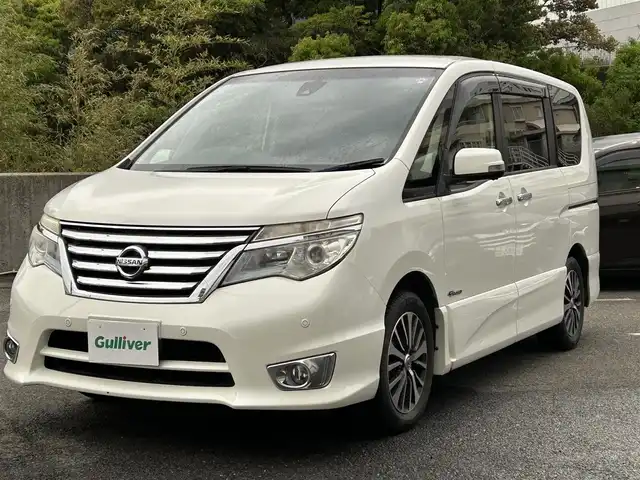 日産 セレナ HWS S HV Vセレ +SeftyⅡ 静岡県 2016(平28)年 6.9万km ブリリアントホワイトパール ワンオーナー/純正SDナビ(Bluetooth/TV/FM/AM/CD/DVD)/後席モニター/横滑り防止装置/レーンキープアシスト/エマージェンシーブレーキ/踏み間違い衝突防止アシスト/オートライト/純正16インチアルミホイール/ETC/スマートキー/プッシュスタート