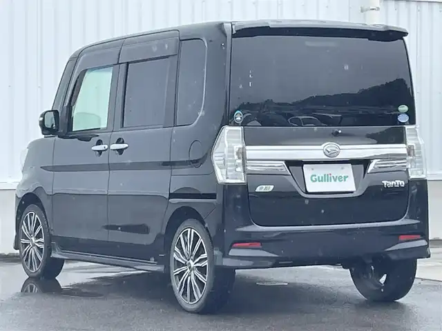 ダイハツ タント カスタム RS トップED SA 愛媛県 2015(平27)年 7.6万km ブラックマイカメタリック 社外ナビ（Bluetooth/SD/CD/DVD/ワンセグTV)/バックカメラ/両側パワースライドドア/ハーフレザーシート/ETC/社外16インチアルミホイール/純正フロアマット/純正ドアバイザー/LEDヘッドライト/フォグランプ/ABS/レーンキープアシスト/横滑り防止装置/盗難防止装置/衝突被害軽減ブレーキ/取扱説明書