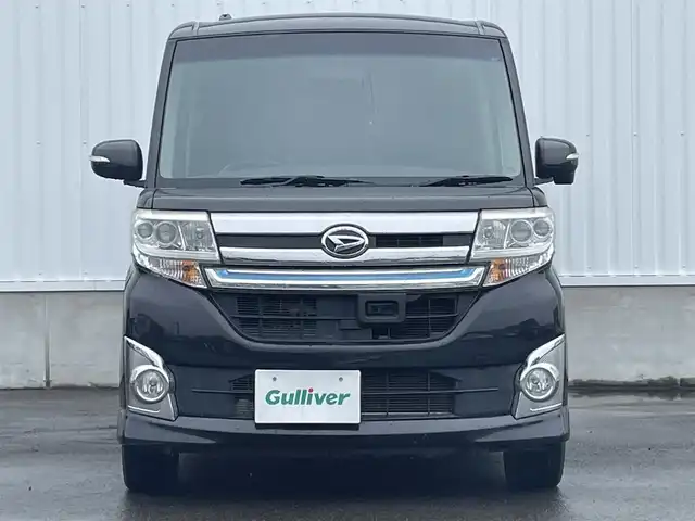 ダイハツ タント カスタム RS トップED SA 愛媛県 2015(平27)年 7.6万km ブラックマイカメタリック 社外ナビ（Bluetooth/SD/CD/DVD/ワンセグTV)/バックカメラ/両側パワースライドドア/ハーフレザーシート/ETC/社外16インチアルミホイール/純正フロアマット/純正ドアバイザー/LEDヘッドライト/フォグランプ/ABS/レーンキープアシスト/横滑り防止装置/盗難防止装置/衝突被害軽減ブレーキ/取扱説明書