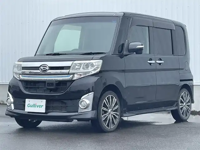 ダイハツ タント カスタム RS トップED SA 愛媛県 2015(平27)年 7.6万km ブラックマイカメタリック 社外ナビ（Bluetooth/SD/CD/DVD/ワンセグTV)/バックカメラ/両側パワースライドドア/ハーフレザーシート/ETC/社外16インチアルミホイール/純正フロアマット/純正ドアバイザー/LEDヘッドライト/フォグランプ/ABS/レーンキープアシスト/横滑り防止装置/盗難防止装置/衝突被害軽減ブレーキ/取扱説明書
