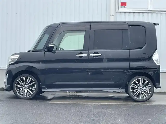 ダイハツ タント カスタム RS トップED SA 愛媛県 2015(平27)年 7.6万km ブラックマイカメタリック 社外ナビ（Bluetooth/SD/CD/DVD/ワンセグTV)/バックカメラ/両側パワースライドドア/ハーフレザーシート/ETC/社外16インチアルミホイール/純正フロアマット/純正ドアバイザー/LEDヘッドライト/フォグランプ/ABS/レーンキープアシスト/横滑り防止装置/盗難防止装置/衝突被害軽減ブレーキ/取扱説明書