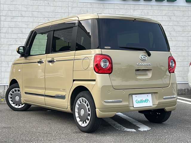 ダイハツ ムーヴ キャンバス セオリー G 宮崎県 2023(令5)年 0.9万km サンドベージュメタリック 純正ディスプレイオーディオ　/置くだけ充電　/バックカメラ　/フルセグＴＶ　/テレビキャンセラー　/ＥＴＣ　/ドライブレコーダー　/両側パワースライドドア　/前席シートヒーター　/レーダークルーズコントロール/純正フロアマット　/ステアリングリモコン/プッシュスタート/スペアキー/ドアバイザー