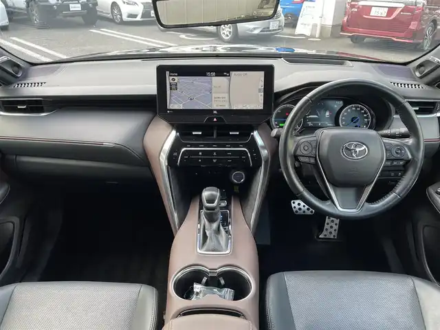 トヨタ ハリアー ハイブリッド Z レザーパッケージ 愛知県 2020(令2)年 7.5万km プレシャスブラックパール ワンオーナー/4WD/純正メーカーナビ(AM/FM/BT/USB/フルセグTV)/トヨタセーフティセンス/　・プリクラッシュセーフティー/　・ブラインドスポットモニター/　・クリアランスソナー/　・リアクロストラフィックアラート/　・レーントレーシングアシスト/　・パーキングサポートブレーキ/　・ロードサインアシスト/レザーシート/パノラミックビューモニタ/デジタルインナーミラー（ドラレコ付）/ヘッドアップディスプレイ/メモリー機能付きパワーシート/シートヒーター（D/N席）/シートベンチレーション（D/N席）/ハンドルヒーター/電動パーキングブレーキ/ブレーキホールド/ドライブモード切替/純正19インチアルミホイール/ビルドインETC2.0/スマートキー/スペアキー×1/取説/保証書