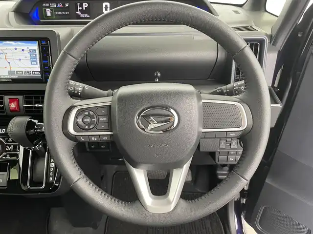 ダイハツ タント カスタム RS 富山県 2024(令6)年 0.3万km クールバイオレットクリスタルシャイン 社外ナビ（AM/FM/CD/DVD/BT）/フルセグTV/パノラマモニター/両側パワースライドドア/前席シートヒーター/衝突被害軽減ブレーキ/ハーフレザーシート/コーナーセンサー/ＬＥＤヘッドライト/オートライト/フォグランプ/電動パーキングブレーキ/オートブレーキホールド/横滑り防止装置/アイドリングストップ/純正フロアマット/プッシュスタート/保証書