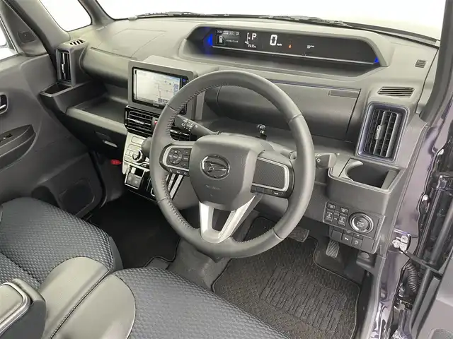 ダイハツ タント カスタム RS 富山県 2024(令6)年 0.3万km クールバイオレットクリスタルシャイン 社外ナビ（AM/FM/CD/DVD/BT）/フルセグTV/パノラマモニター/両側パワースライドドア/前席シートヒーター/衝突被害軽減ブレーキ/ハーフレザーシート/コーナーセンサー/ＬＥＤヘッドライト/オートライト/フォグランプ/電動パーキングブレーキ/オートブレーキホールド/横滑り防止装置/アイドリングストップ/純正フロアマット/プッシュスタート/保証書