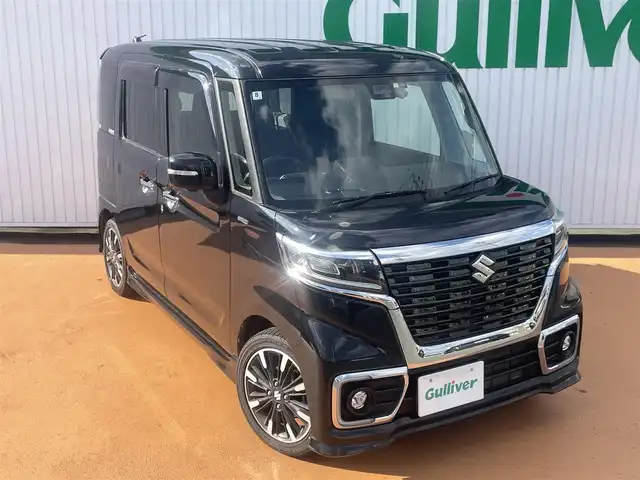 スズキ スペーシア カスタム HYBRID XS 三重県 2018(平30)年 3.8万km ブルーイッシュブラックパール3 純正ナビ/全方位モニター用カメラパッケージ/セーフティサポート/パワースライドドア（運転席側/助手席側）/LEDヘッドライト/オートライト/ボディ同色電動オート格納ドアミラー/サイドシルスポイラー/ボディ同色リアスポイラー/リアエアロバンパー/165/55R15タイヤ/　＊15インチアルミホイール/オートエアコン/シートヒーター（運転席）/キーレス/プッシュスタート