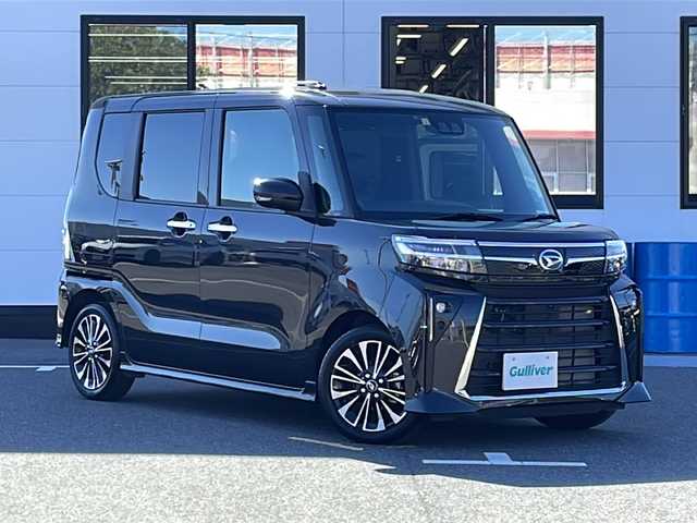ダイハツ タント カスタム RS 山口県 2023(令5)年 0.9万km ブラックマイカメタリック ワンオーナー/社外SDナビ　【NSZT-W68T】/・フルセグTV/・Bluetooth接続/・パノラミックビューモニター/・DVD再生機能有/スマートアシスト/・衝突回避支援ブレーキ機能/・ふらつき警報/・誤発進抑制制御機能/・車線逸脱抑制制御機能/・路側逸脱警報/・先行車発進お知らせ機能/・標識認識機能/スマートキー/プッシュスタート/スペアキー1本/USB入力端子/ハーフレザーシート/シートヒーター/両側パワースライドドア/純正LEDライト/純正15インチアルミホイール/ドアバイザー/保証書