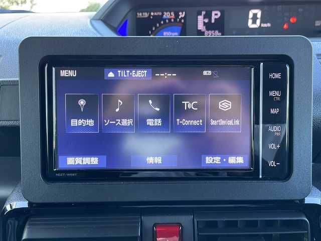 ダイハツ タント カスタム RS 山口県 2023(令5)年 0.9万km ブラックマイカメタリック ワンオーナー/社外SDナビ　【NSZT-W68T】/・フルセグTV/・Bluetooth接続/・パノラミックビューモニター/・DVD再生機能有/スマートアシスト/・衝突回避支援ブレーキ機能/・ふらつき警報/・誤発進抑制制御機能/・車線逸脱抑制制御機能/・路側逸脱警報/・先行車発進お知らせ機能/・標識認識機能/スマートキー/プッシュスタート/スペアキー1本/USB入力端子/ハーフレザーシート/シートヒーター/両側パワースライドドア/純正LEDライト/純正15インチアルミホイール/ドアバイザー/保証書
