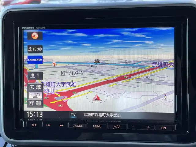 スズキ スペーシア カスタム HYBRID XS ターボ 佐賀県 2019(平31)年 7.9万km ピュアホワイトP デュアルセンサーブレーキサポート/クルーズコントロール/リアセンサー/純正8型SDナビ/・全方位カメラ/・フルセグTV/BT/CD/DVD/両側パワースライドドア/純正15インチAW/LEDヘッドライト/オートライト/フォグランプ/ハーフレザーシート（合皮）/シートヒーター/ETC/パドルシフト/ステアリングスイッチ/リアサーキュレーター/リアサンシェード/リアシートテーブル/プッシュスタート/フロアマット/エアバックW/サイド/カーテン/スペアキー×1/保証書